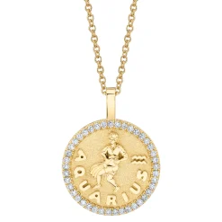 Shop AQUARIUS ZODIAC COIN PENDANT WITH DIAMOND FRAME Pendants|Zodiac Coins