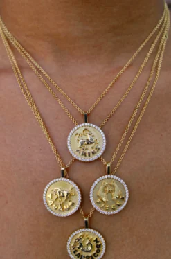Fashion ARIES ZODIAC COIN PENDANT WITH DIAMOND FRAME Pendants|Zodiac Coins