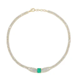 Best Sale BAGUETTE AND ROUND DIAMOND CHOKER WITH EMERALD CUT COLOMBIAN EMERALD CENTER One Of A Kind|Chokers