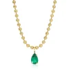 Hot BALL CHAIN NECKLACE WITH PEAR SHAPED EMERALD PENDANT One Of A Kind
