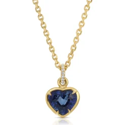 Sale BEZELED BLUE SAPPHIRE HEART PENDANT WITH DIAMOND BAIL One Of A Kind