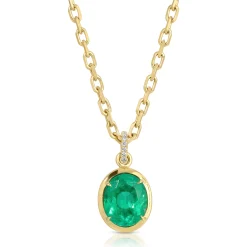 Store BEZELED COLOMBIAN OVAL EMERALD PENDANT WITH DIAMOND BAIL One Of A Kind