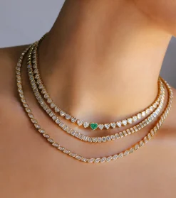 Discount BEZELED DIAMOND HEART CHOKER WITH EMERALD CENTER One Of A Kind