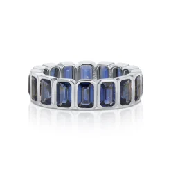 Store BEZELED EMERALD CUT BLUE SAPPHIRE RING Eternity