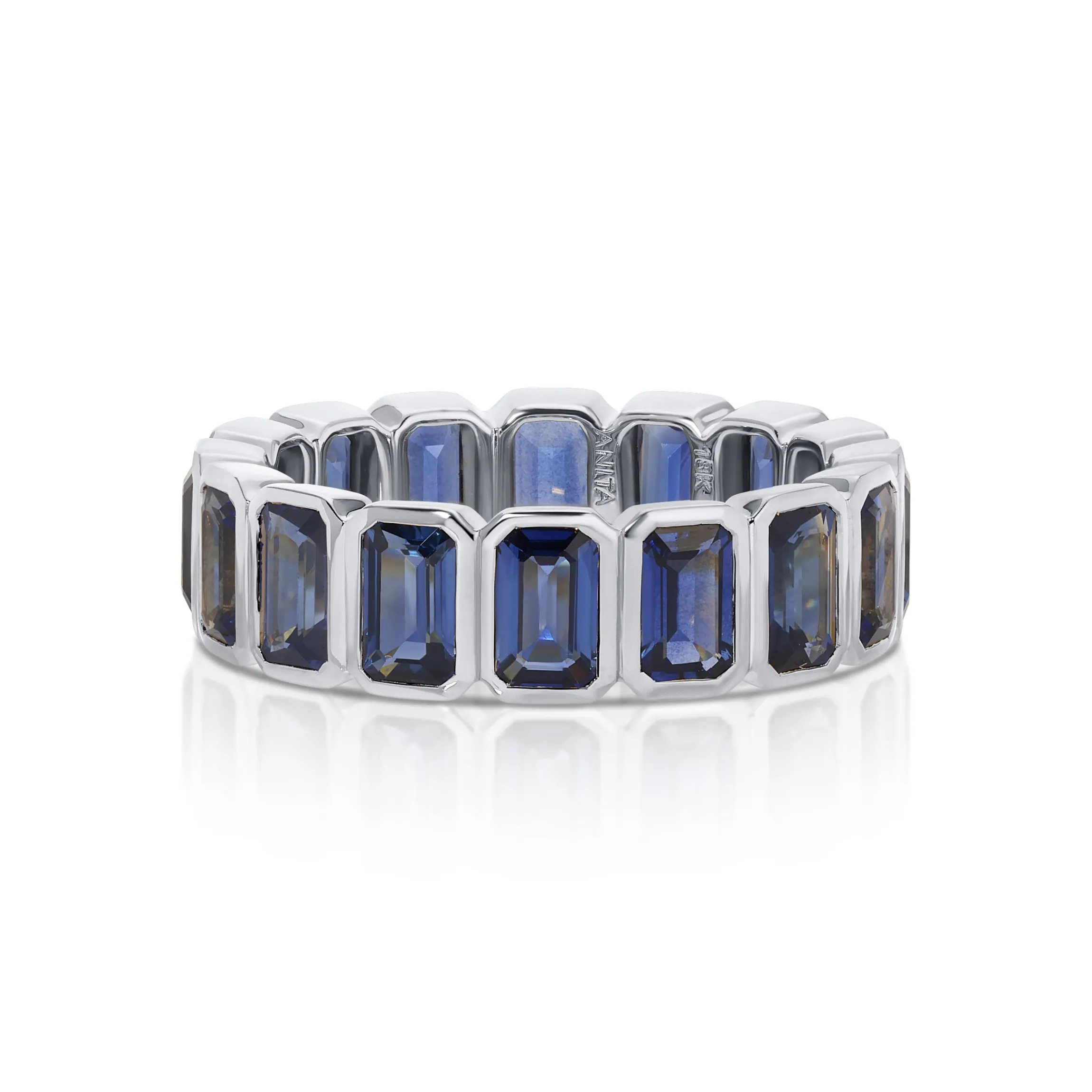 Store BEZELED EMERALD CUT BLUE SAPPHIRE RING Eternity
