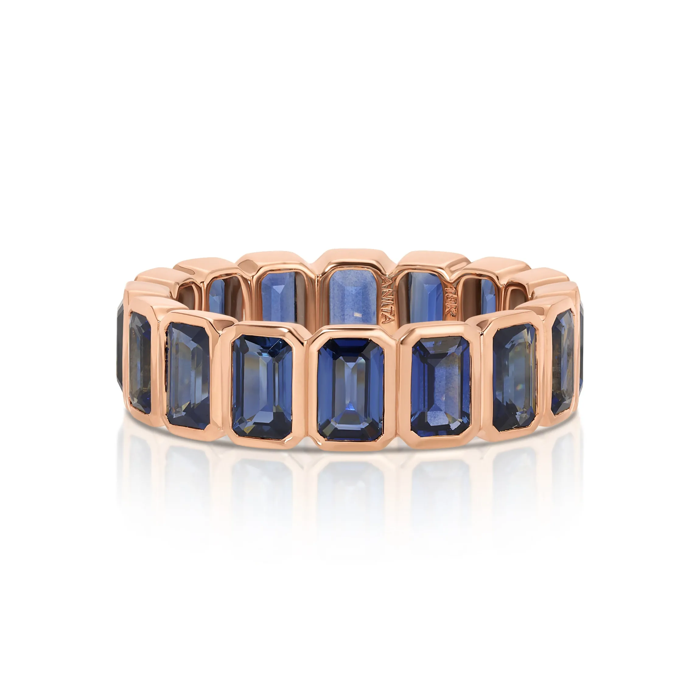 Store BEZELED EMERALD CUT BLUE SAPPHIRE RING Eternity