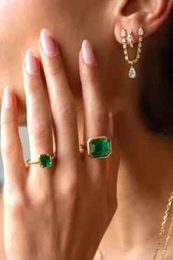 Fashion BEZELED EMERALD CUT COLOMBIAN EMERALD RING One Of A Kind