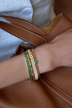 Shop BEZELED EMERALD CUT EMERALD BRACELET Diamond Link