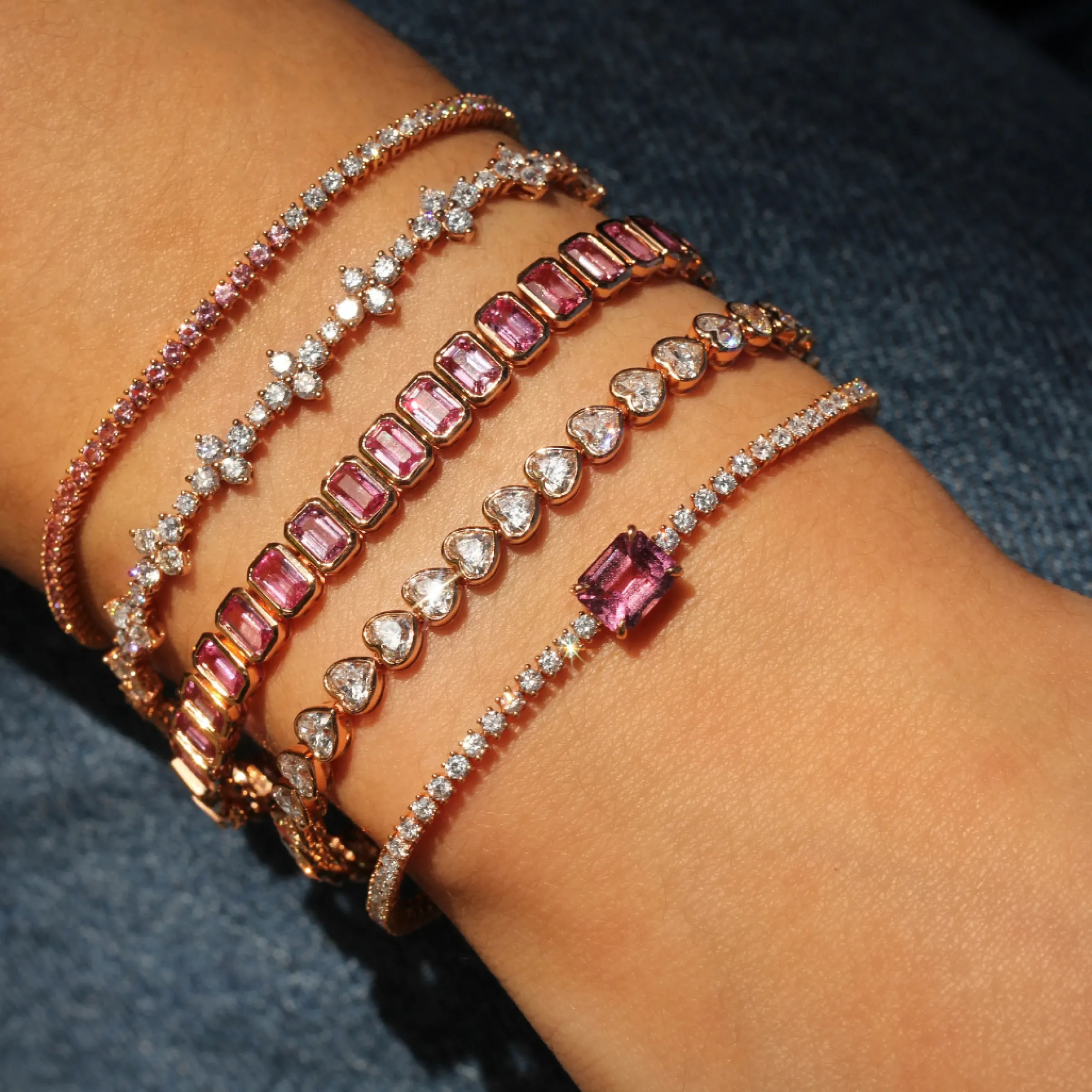 Online BEZELED EMERALD CUT PINK SAPPHIRE BRACELET One Of A Kind
