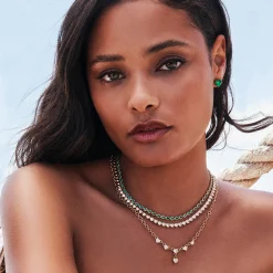 Fashion BEZELED PEAR SHAPED EMERALD CHOKER Chokers