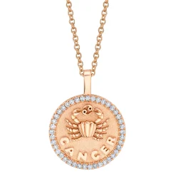 Online CANCER ZODIAC COIN PENDANT WITH DIAMOND FRAME Pendants|Zodiac Coins