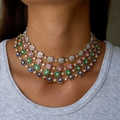 Best COLOMBIAN EMERALD AND DIAMOND FLORA CHOKER Chokers