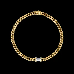 Fashion CUBAN LINK BRACELET WITH BAGUETTE DIAMOND CENTER .50 Chain Link