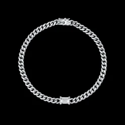 Fashion CUBAN LINK BRACELET WITH BAGUETTE DIAMOND CENTER .50 Chain Link