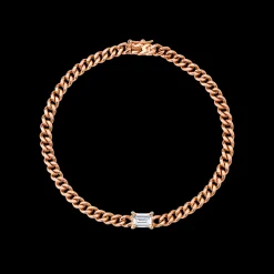 Fashion CUBAN LINK BRACELET WITH BAGUETTE DIAMOND CENTER .50 Chain Link