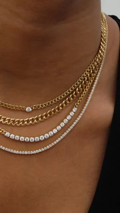 Cheap CUBAN LINK NECKLACE WITH ROUND DIAMOND CENTER Chokers