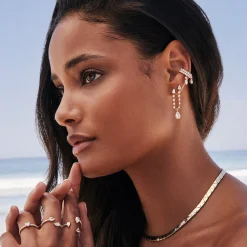 Hot DELILAH EAR CUFF WITH PEAR DIAMOND DROP Ear Cuffs