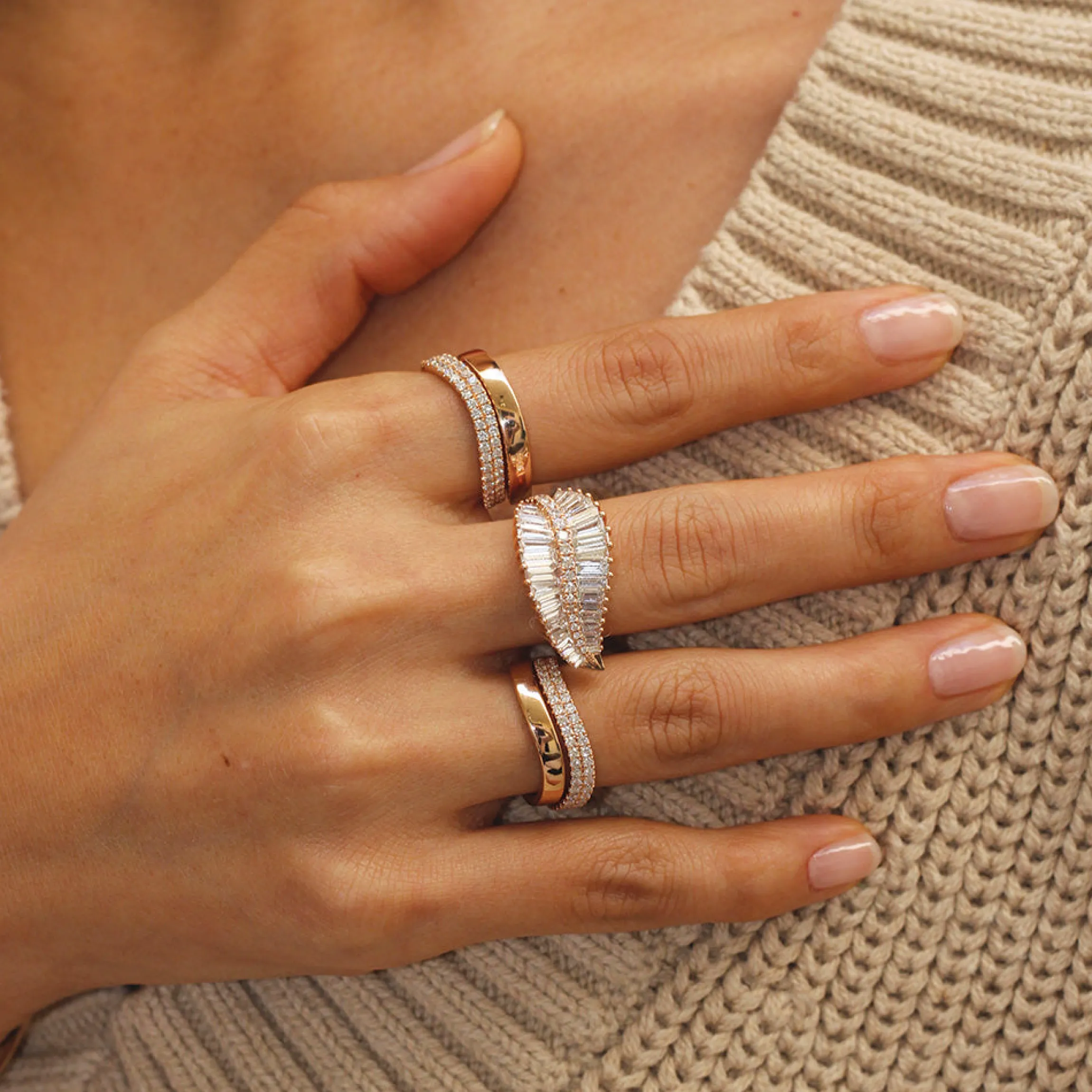 Best Sale DIAMOND CURVED RING Stacking