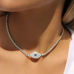 Flash Sale DIAMOND EVIL EYE CHOKER WITH BLUE SAPPHIRE EYE Chokers