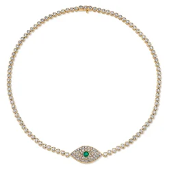 New DIAMOND EVIL EYE CHOKER WITH EMERALD EYE Chokers