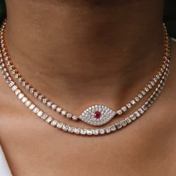 Shop DIAMOND EVIL EYE CHOKER WITH RUBY EYE Chokers