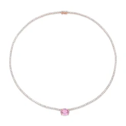 Clearance DIAMOND HEPBURN CHOKER WITH OVAL SHAPED PINK SAPPHIRE One Of A Kind