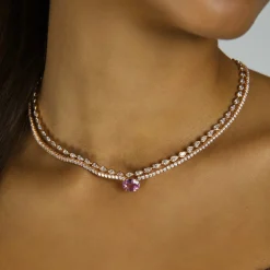 Clearance DIAMOND HEPBURN CHOKER WITH OVAL SHAPED PINK SAPPHIRE One Of A Kind