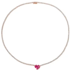 Fashion DIAMOND HEPBURN NECKLACE WITH HEART SHAPED PINK SAPPHIRE CENTER One Of A Kind