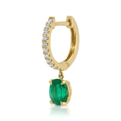 Best DIAMOND HUGGIE WITH OVAL COLOMBIAN EMERALD .31 One Of A Kind