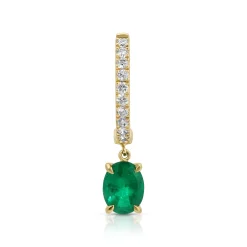 Best DIAMOND HUGGIE WITH OVAL COLOMBIAN EMERALD .31 One Of A Kind