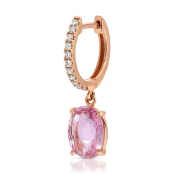 Best DIAMOND HUGGIE WITH PINK SAPPHIRE OVAL DROP One Of A Kind
