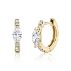 Flash Sale DIAMOND HUGGIES WITH MARQUISE DIAMOND CENTER Huggies