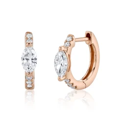 Flash Sale DIAMOND HUGGIES WITH MARQUISE DIAMOND CENTER Huggies