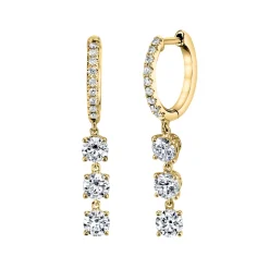 Fashion DIAMOND HUGGIES WITH THREE ROUND DIAMOND DROPS Huggies