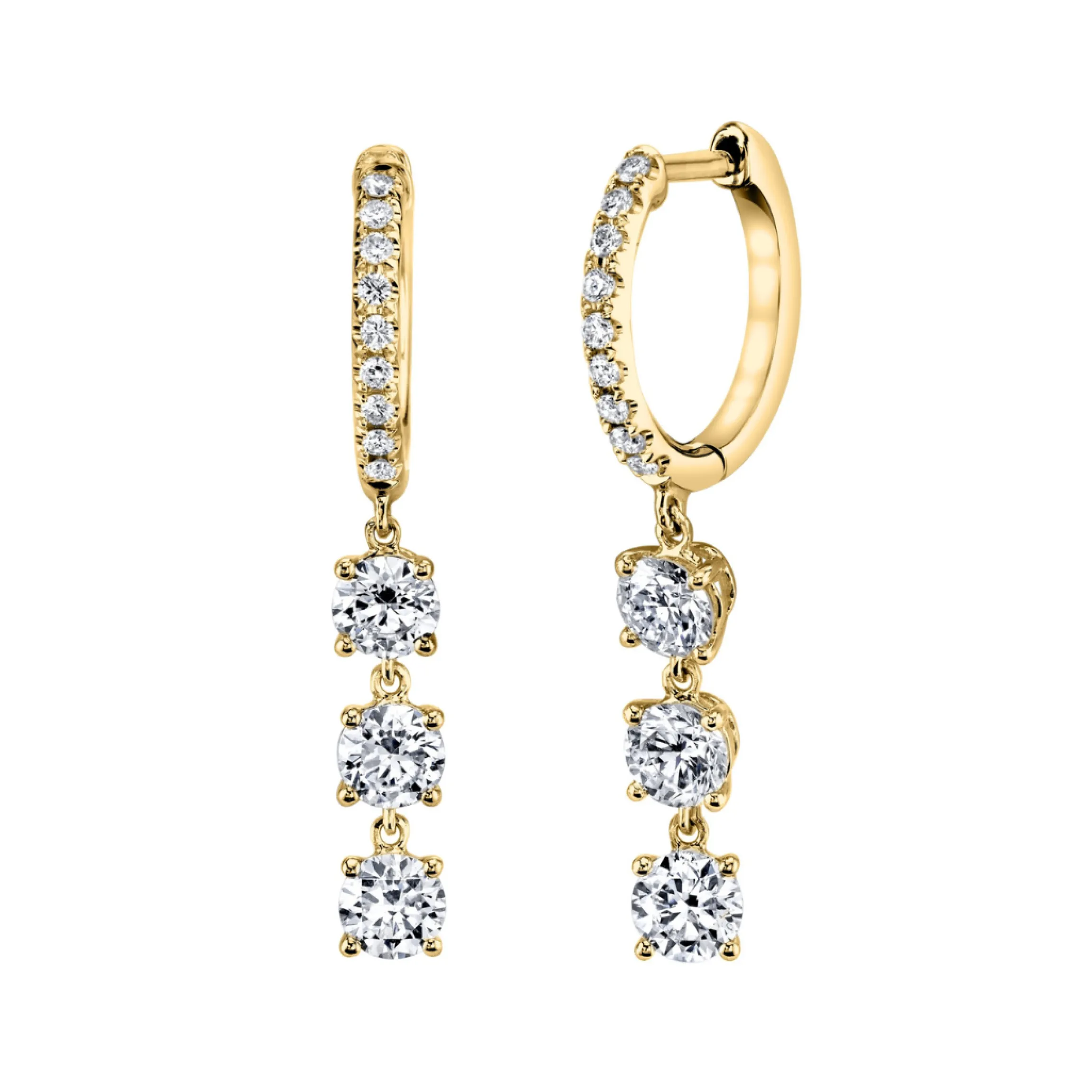Fashion DIAMOND HUGGIES WITH THREE ROUND DIAMOND DROPS Huggies