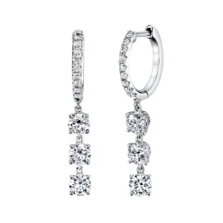 Fashion DIAMOND HUGGIES WITH THREE ROUND DIAMOND DROPS Huggies