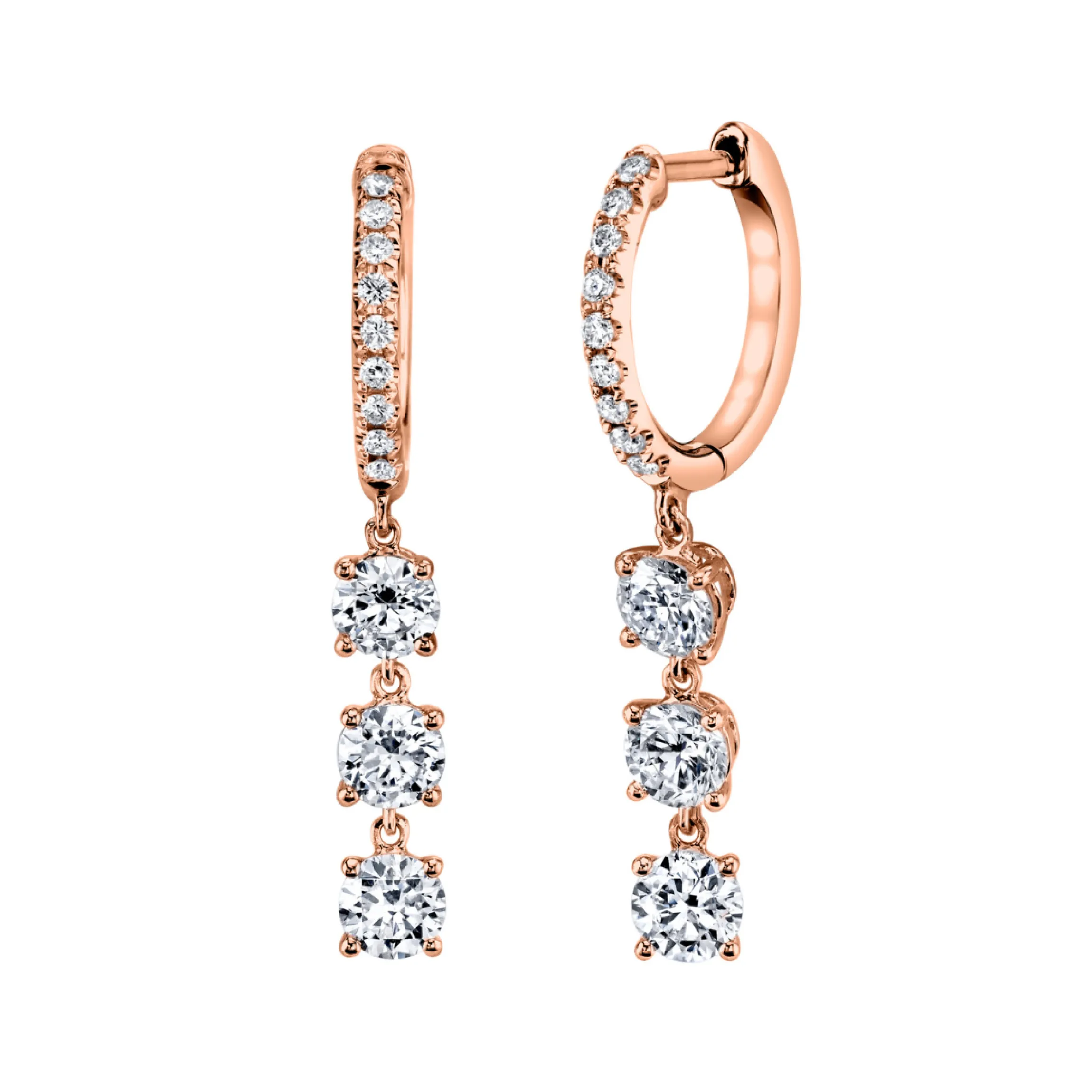 Fashion DIAMOND HUGGIES WITH THREE ROUND DIAMOND DROPS Huggies
