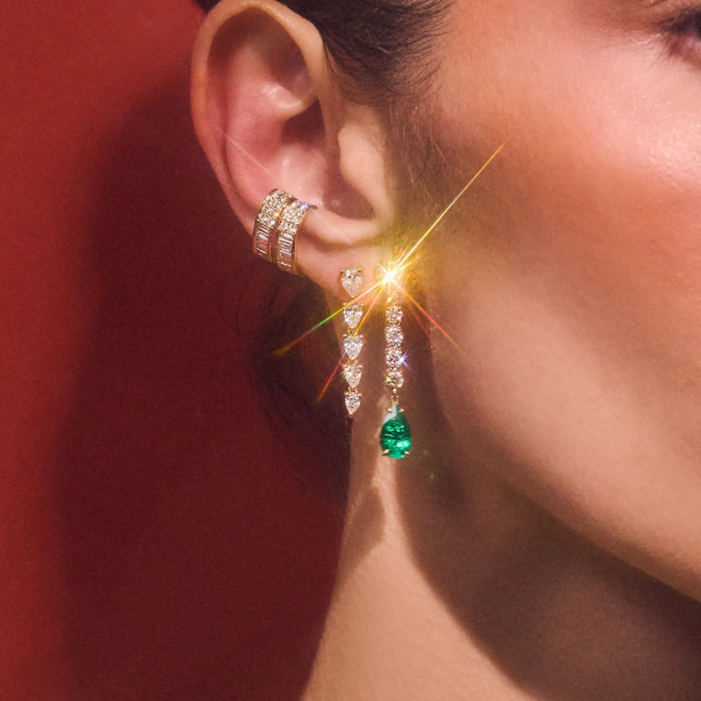 Cheap EMERALD AND DIAMOND OLIVIA EARRINGS One Of A Kind