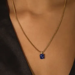 Store EMERALD CUT BLUE SAPPHIRE PENDANT One Of A Kind