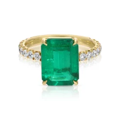 Store EMERALD CUT EMERALD RING WITH DIAMOND BAND One Of A Kind
