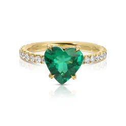 Outlet EMERALD HEART RING WITH DIAMOND BASKET AND BAND One Of A Kind