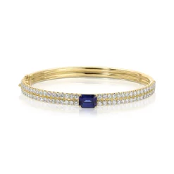Best GIA DIAMOND BRACELET WITH EMERALD CUT BLUE SAPPHIRE CENTER One Of A Kind