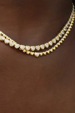 Discount HEART WITH BEZELED DIAMOND CENTER NECKLACE Chokers