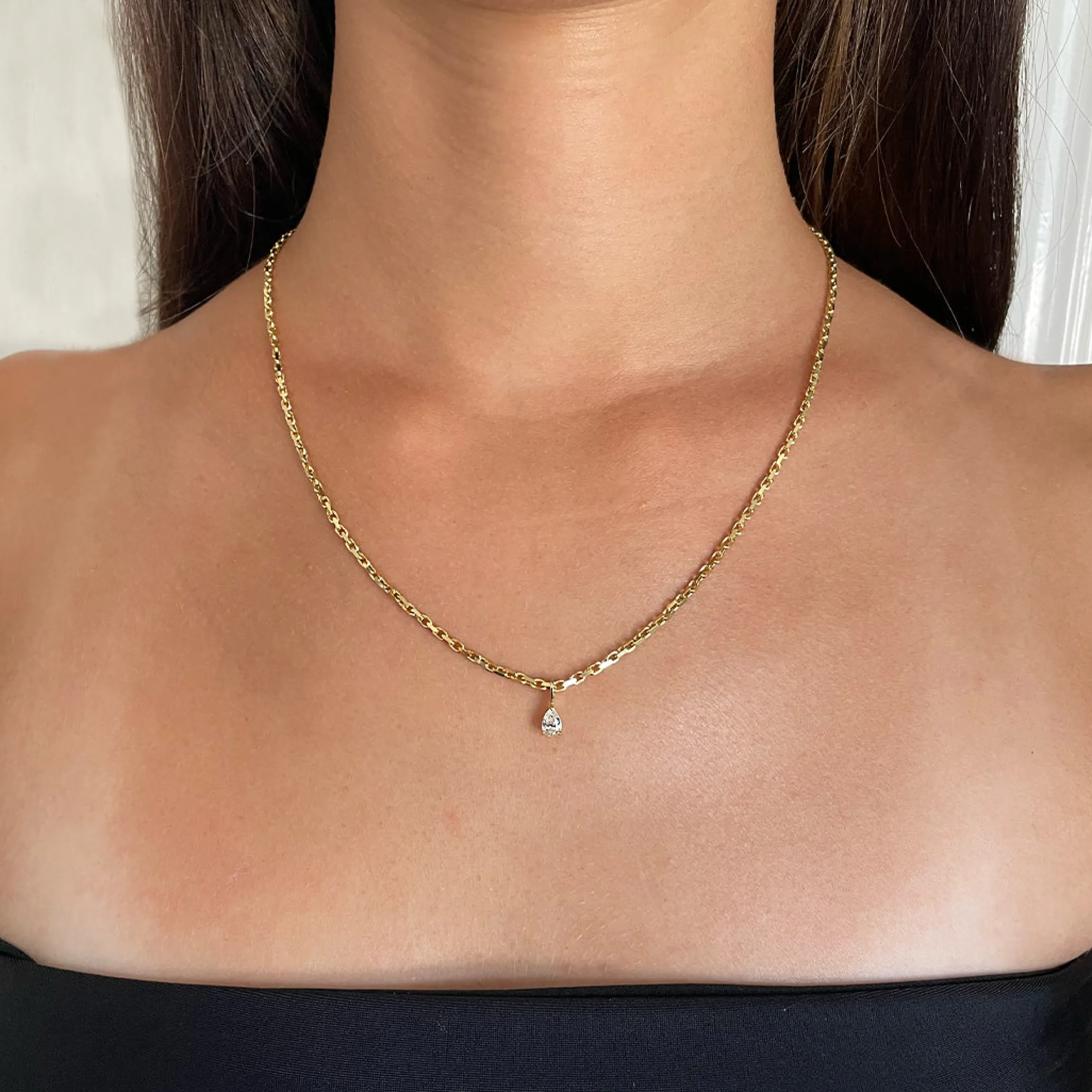 Hot HEAVY CHAIN WITH PEAR DIAMOND PENDANT Pendants
