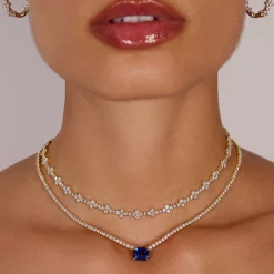 New HEPBURN CHOKER WITH EMERALD CUT BLUE SAPPHIRE CENTER One Of A Kind