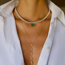 Store HEPBURN CHOKER WITH EMERALD CUT EMERALD CENTER One Of A Kind|Chokers