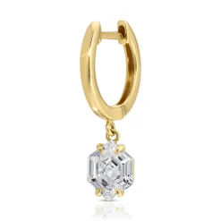 Discount HUGGIE WITH STEP CUT HEXAGON DIAMOND DROP .63 One Of A Kind