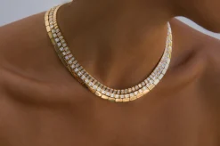 Fashion LARGE BAGUETTE DIAMOND CHOKER Chokers