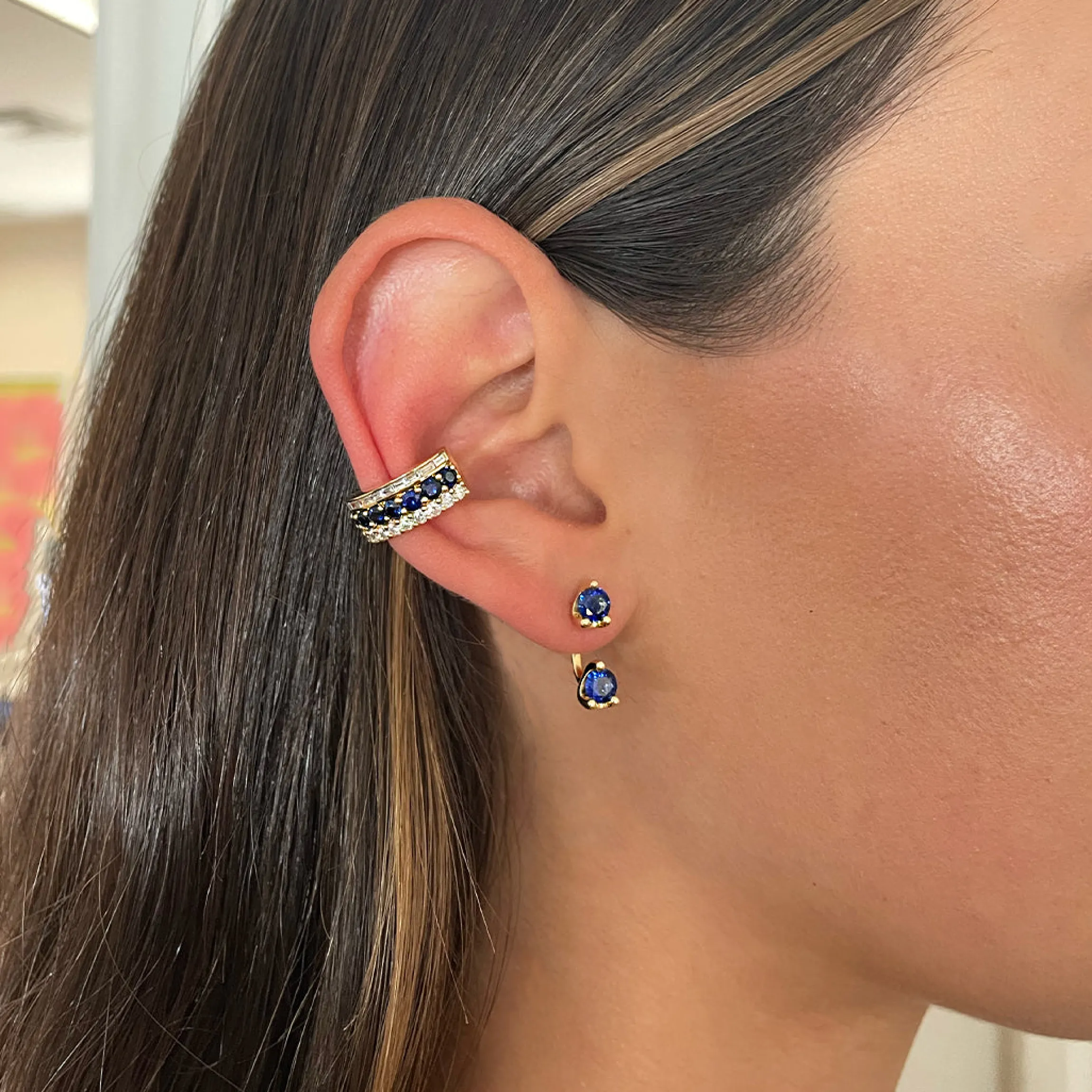 New LARGE BLUE SAPPHIRE ROUND ORBIT EARRING Orbit