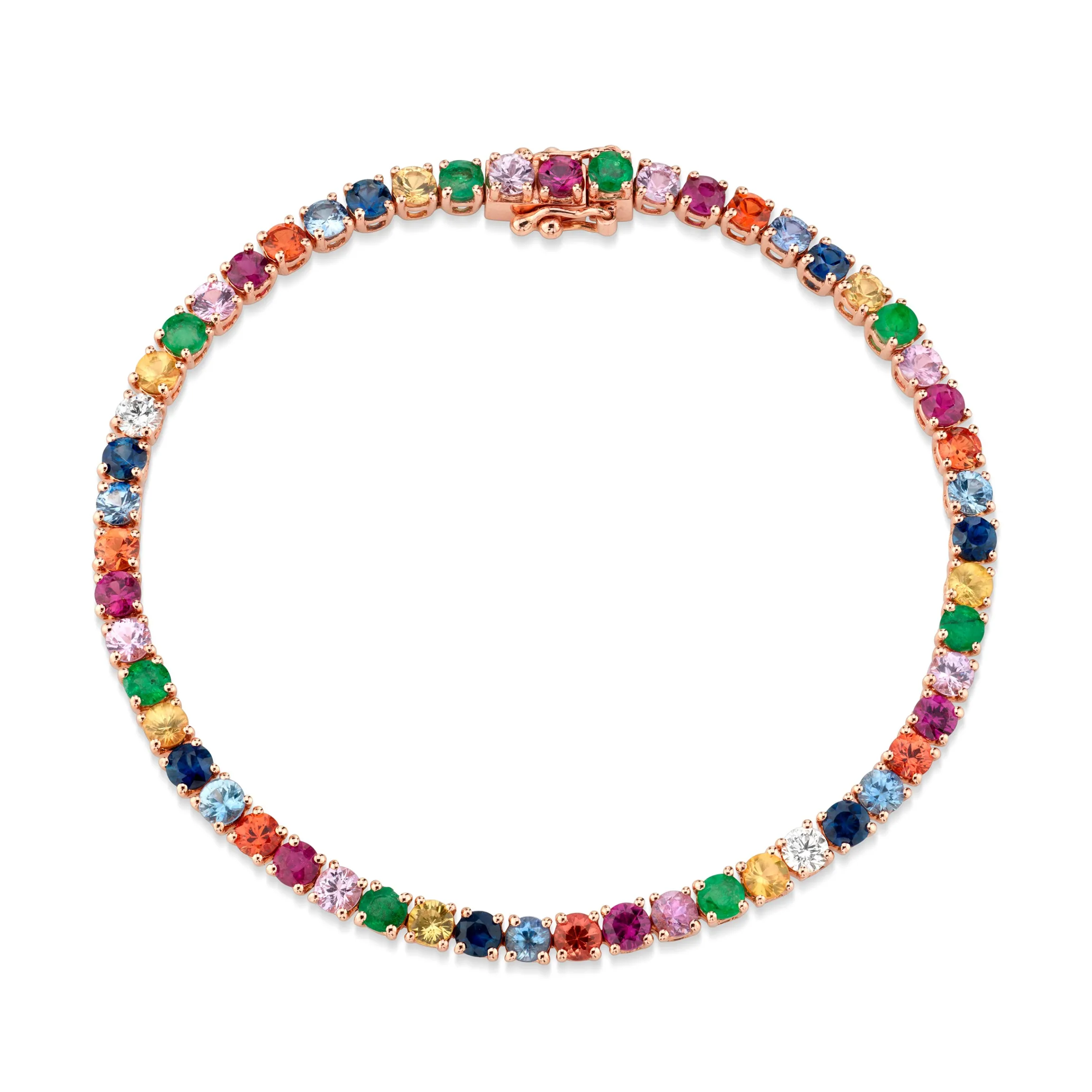 New LARGE MULTI-COLORED FINE GEMSTONE AND DIAMOND HEPBURN BRACELET Diamond Link